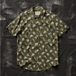 Unisex Olive Skull Print Casual Shirt